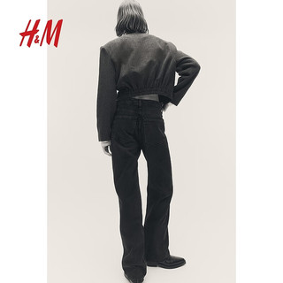 H&M【新年系列】女装牛仔裤2024春季柔软直筒高腰长裤1209534 黑色 155/60A