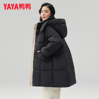 鸭鸭羽绒服鸭鸭（YAYA）羽绒服女中长款冬季时尚撞色连帽休闲保暖外套JY 黑色 165/88A(L)