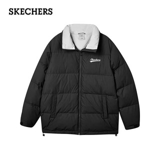 斯凯奇（Skechers）冬男女同款纯色百搭梭织羽绒服立领保暖舒适羽绒外套L423U080 碳黑