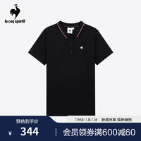 乐卡克法国公鸡女款2023复古翻领短袖T恤CBT-7161234 黑色/BLK S