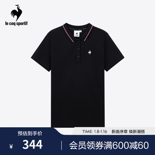 乐卡克法国公鸡女款2023复古翻领短袖T恤CBT-7161234 黑色/BLK S