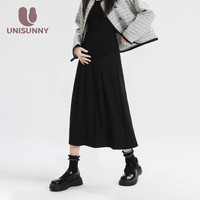 unisunny装冬款小个子孕妈时尚托腹裙子孕中晚期不显怀半身裙 黑色 XL