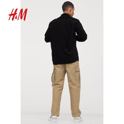 H&M HM男装休闲裤夏季棉质梭织抽绳束脚直筒美式复古工装裤0903210