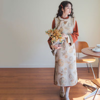 弥姬新中式国风加绒保暖套装女秋冬旗袍马甲红色连衣裙两件套 套装【加厚款】  S