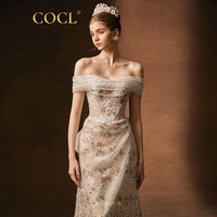 COCL品牌高端婚纱一字肩婚纱2023新娘轻奢演出礼服敬酒重工出门纱 小拖尾 XL