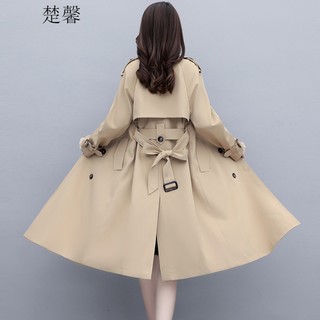 楚馨2023春秋季新款女装时尚韩版女士纯色休闲风衣女长款大衣外套女 米色 L（115-130斤）