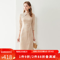 JANE STORY 經典故事 新中式旗袍改良版高贵优雅气质旗袍连衣裙女小个子 香槟杏色 M