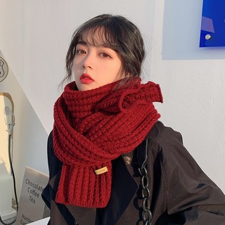 目丸圣诞围巾新年韩版针织红色围巾冬女围脖 #25大红-麻花款