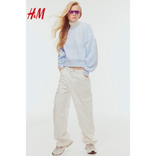 H&M女装卫衣休闲落肩泡泡袖短款卫衣1209924 浅蓝色 165/96A