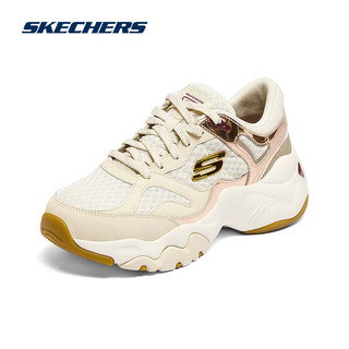 斯凯奇Skechers女鞋透气轻便潮流熊猫鞋子时尚老爹鞋12958 自然色/金色/NTGD 39.5