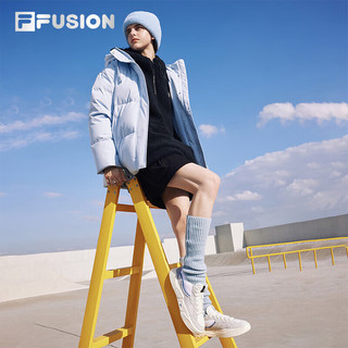 FILA FUSION斐乐潮牌羽绒服女2023冬时尚宽松休闲连帽上衣  冰湖蓝-BU（补货） 165/84A/M