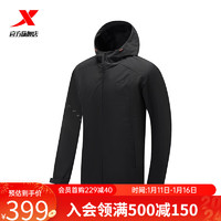 特步双层风衣男春季防风夹克保暖外套976129150560 正黑色 2XL