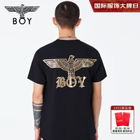 BOY LONDON 春男女同款短袖仿烫金工艺环形字母印花老鹰后背潮牌T恤N01903 黑色 XS