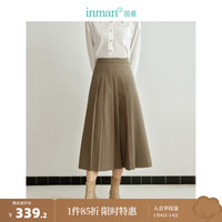 茵曼（INMAN）复古百褶半身裙2024春冬季女装高腰A字遮胯显瘦百搭伞长裙子 深卡其 M