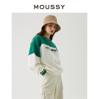 MOUSSY 摩西 冬季撞色落肩刺绣LOGO学院风中性卫衣女010FA790-5560