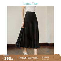 茵曼（INMAN）设计感层次感压褶半身裙2024春冬女装松紧后腰显瘦A字半裙 黑色 M