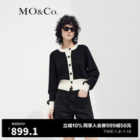 MO&Co.23春小香风撞色短款绵羊毛毛衣开衫外套MBC1CAR004 黑色 M/165