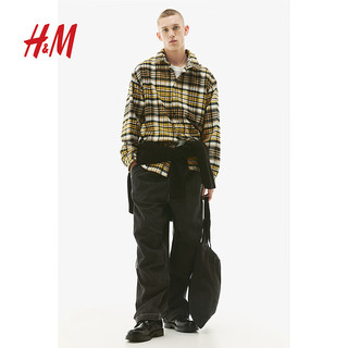 H&M男装衬衫外穿内搭宽松美式复古法兰绒上衣1194341 黄色 L