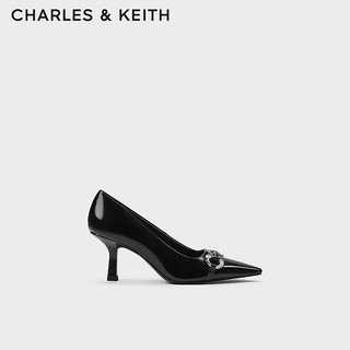 CHARLES & KEITH CHARLES&KEITH24春季质感马衔扣尖头通勤高跟鞋女子女鞋女士CK1-60361496 Black Box黑色 35