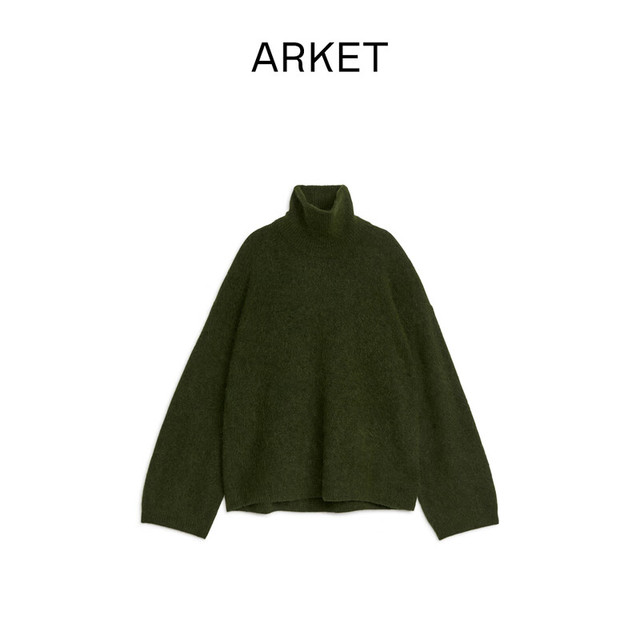 ARKET 女装 羊驼毛混纺宽松高领针织衫2023秋冬新款1190831002 墨绿色 160/80A