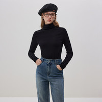 范思蓝恩 23FS14392基础百搭半高领发热打底衫，女冬季2023上衣 黑色 XS