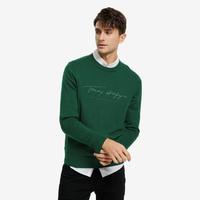 TOMMY HILFIGER 男装纯棉顺色签字体刺绣LOGO圆领套头针织衫J3788