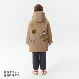 MQD童装男童中长款羽绒服连帽23冬装儿童学院风保暖加厚外套 卡其 140