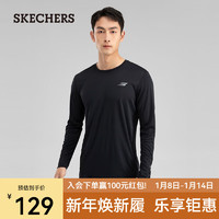 Skechers斯凯奇季男子运动长袖上衣针织透气圆领T恤衫 碳黑/0018 M