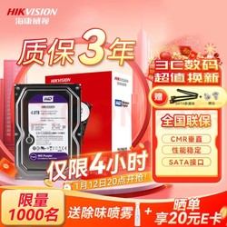 HIKVISION 海康威视 海康西数紫盘3.5英寸机械硬盘 4TB（晒单返20需用券）