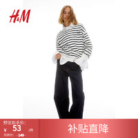 H&M 女装卫衣法式复古学院风休闲圆领长袖上衣1011828 白色/蝴蝶结 155/80A