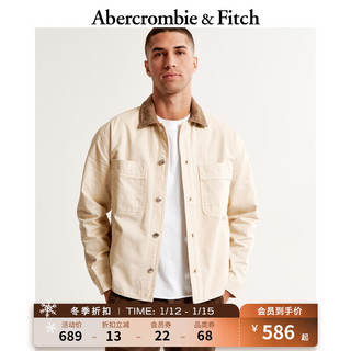 Abercrombie & Fitch 男装 美式翻领设计感刺绣图案外套工装夹克 355619-2 奶油色 M (180/100A)