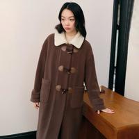 LEDIN 乐町 复古简约牛角扣外套女美拉德风撞色翻领宽松上衣