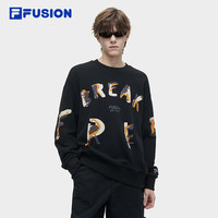 FILA FUSION斐乐潮牌针织套头衫2024春涂鸦字母纯棉卫衣 正黑色-BK 160/84A/XS