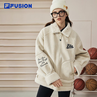 FILA FUSION斐乐潮牌针织外套女时尚休闲宽松翻领女装上衣 175/92A/XL