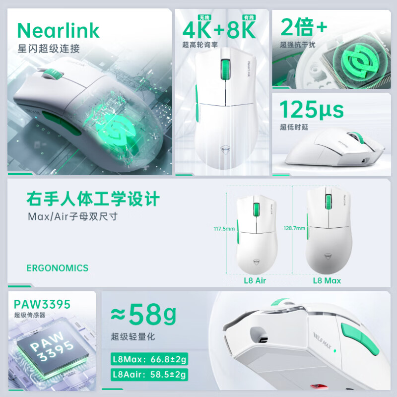 L8air 星闪版 三模鼠标 26000DPI 白色