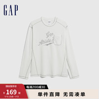 Gap男女装冬季2023LOGO宽松学院风长袖T恤841257运动上衣 白色 165/88A(S)亚洲尺码