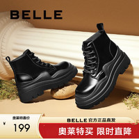 BeLLE 百丽 时髦马丁靴女商场同款英伦风小短靴加绒X2W1DDD1 黑色 37