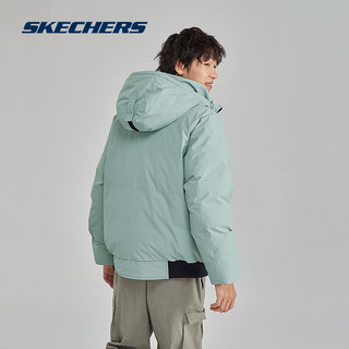 斯凯奇（Skechers）羽绒服男冬保暖气质通勤百搭连帽羽绒外套 石板绿/037C L