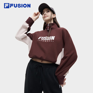 FILA FUSION斐乐潮牌女子套头卫衣2024春季新款时尚拼色高领上衣