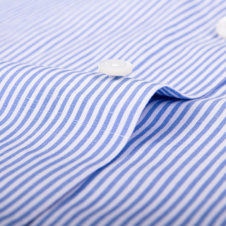 蓝豹（LAMPO）全季商务正装衬衫男士浅蓝细条长袖休闲衬衫 浅蓝细条 S