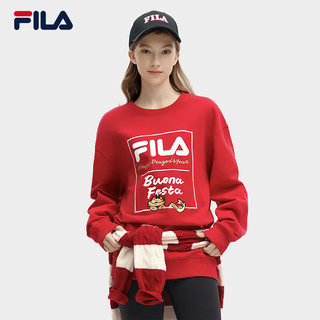 FILA 斐乐龘龘龙新年款套头卫衣男女2024春季上衣 传奇红-RD 180/100A/XL