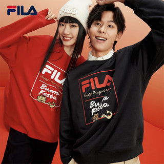 FILA 斐乐龘龘龙新年款套头卫衣男女2024春季上衣 传奇红-RD 180/100A/XL