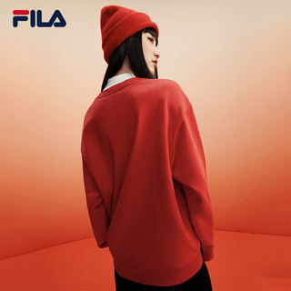 FILA 斐乐龘龘龙新年款套头卫衣男女2024春季上衣 传奇红-RD 180/100A/XL