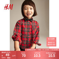 H&M童装男童儿童棉质圣诞格纹法兰绒衬衫礼服1163548 红色/格纹006 110/56