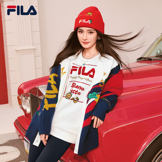 FILA 斐乐 新年款套头卫衣男女装2024春龘龘龙上衣 云菇白-WT 170/92A/M