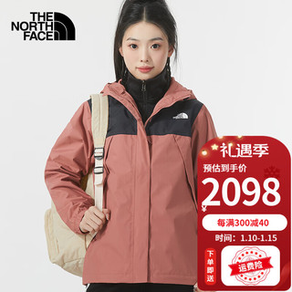 The North Face北面三合一冲锋衣女春季户外登山服防风防水抓绒内胆两件套装 ROI/玫红色 S