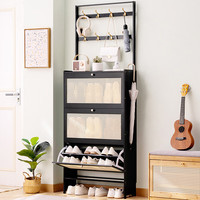 木马人超薄鞋柜家用门口楼道室内入户翻斗鞋架子换鞋收纳玄关柜一体多层 【深24CM】黑色双层-三门70长