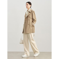 玖姿·安娜蔻都市工装风撞色腰带纽扣肩袢X型风衣女2024春季 卡其 XS