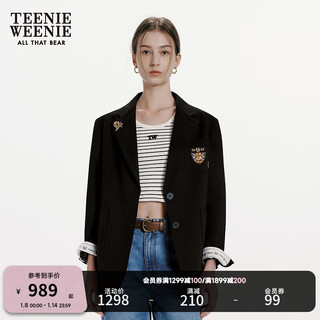 Teenie Weenie小熊女装2024早春学院风宽松复古休闲西装外套女 黑色 155/XS