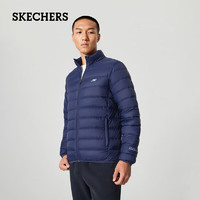 斯凯奇（Skechers）休闲户外短款运动羽绒服男装冬季防风保暖外套立领羽绒棉袄 02MZ海军学院蓝 XL